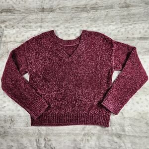 VS PINK Burgundy Red Reversible Soft and Cozy Chenille Plush Sweater Size S